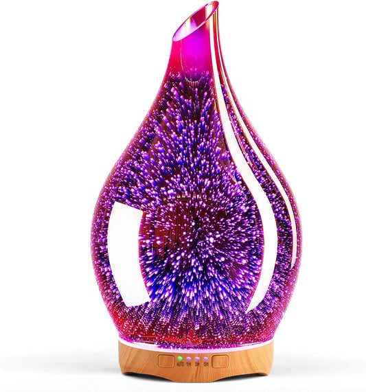 280ml Ultrasonic Essential Oil Diffuser with 3D Glass Design, BPA-Free Aroma Humidifier, Timer, Color Changing Function, and Waterless Shut-Off for Home and Office Use