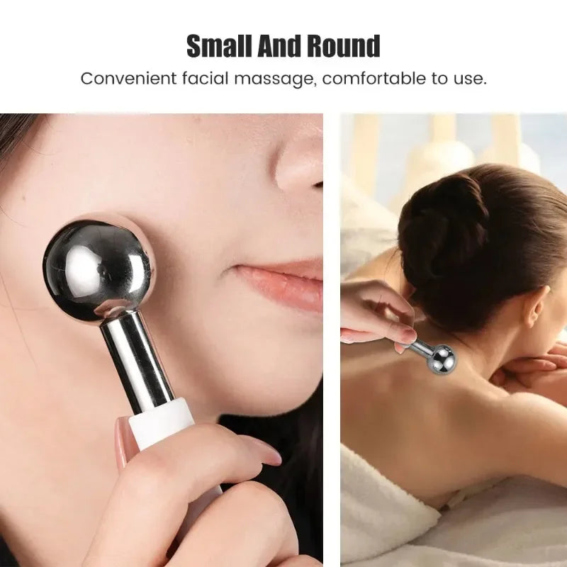 Cooling globes facial massage in use