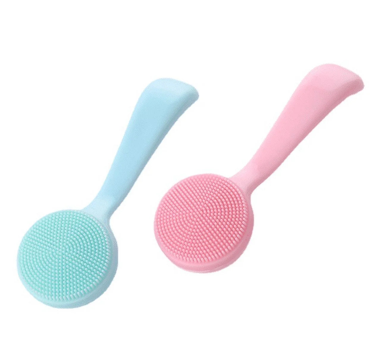 Silicone cleansing brush in use on cheek