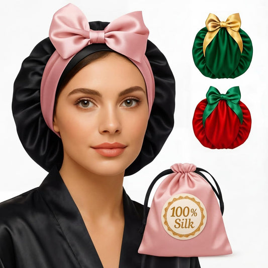 Mulberry silk sleep bonnet in black rose