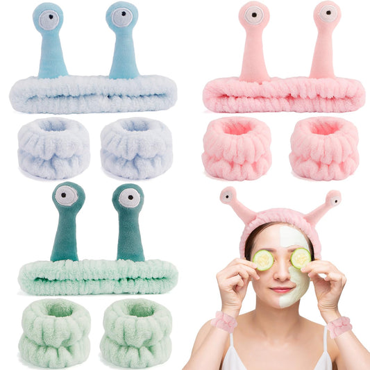 Spa headband and wristband 9-piece set in green blue pink