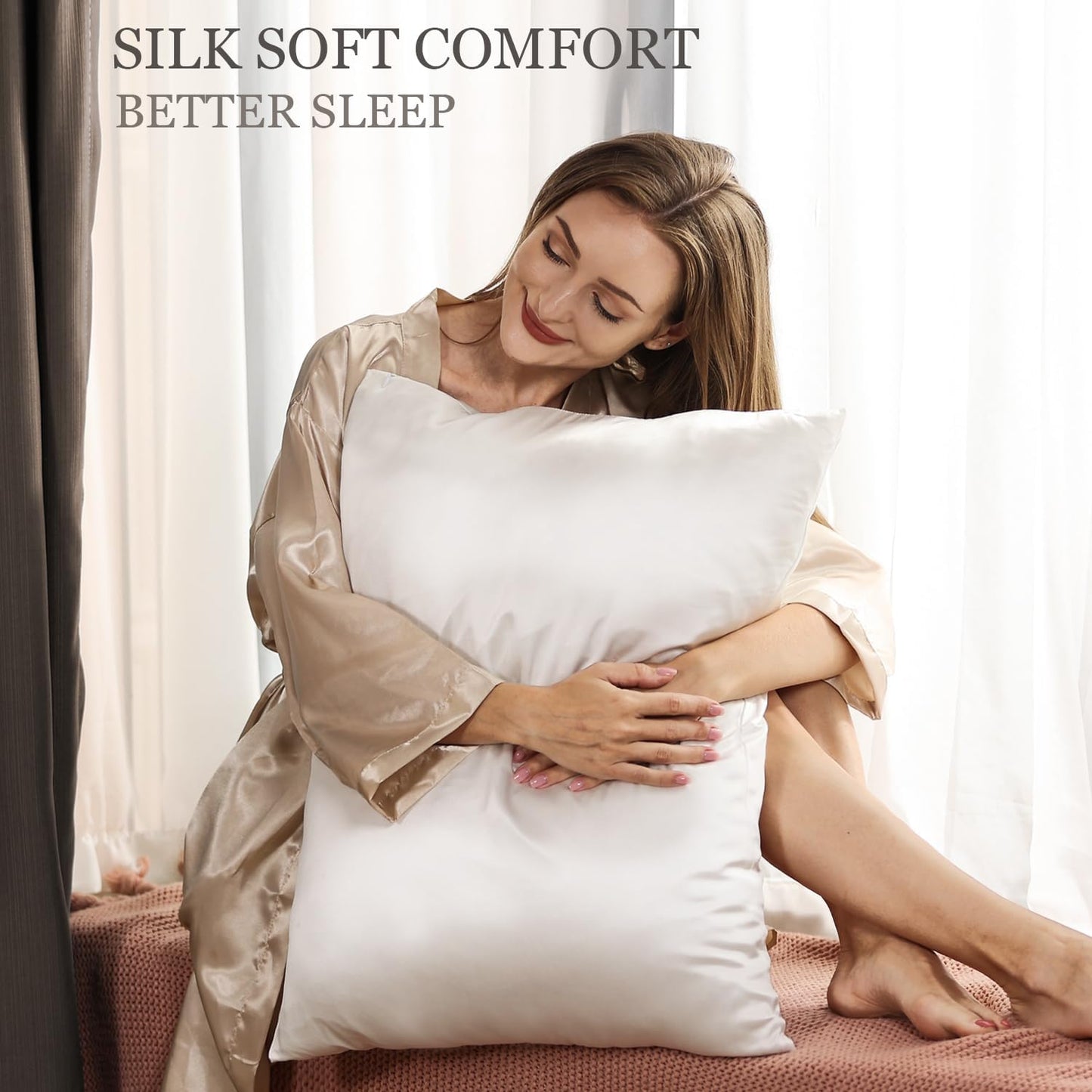 Silk pillowcase smooth ivory finish detail