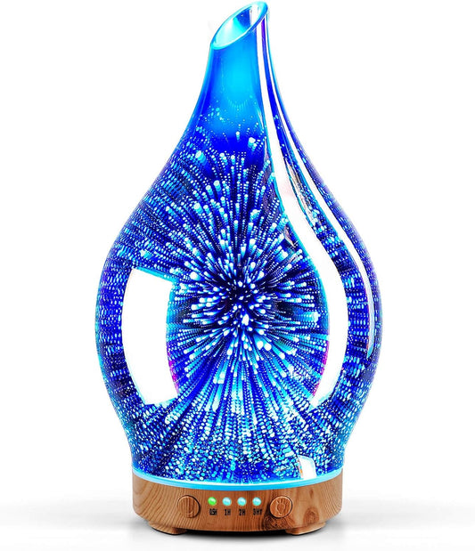 3D Glass Aromatherapy Oil Diffuser and Ultrasonic Humidifier with Auto Shut-Off, Timer Setting, and BPA-Free Design for Home, Hotel, Yoga, and Spa - 150ml Capacity, Lasts 6 Hours