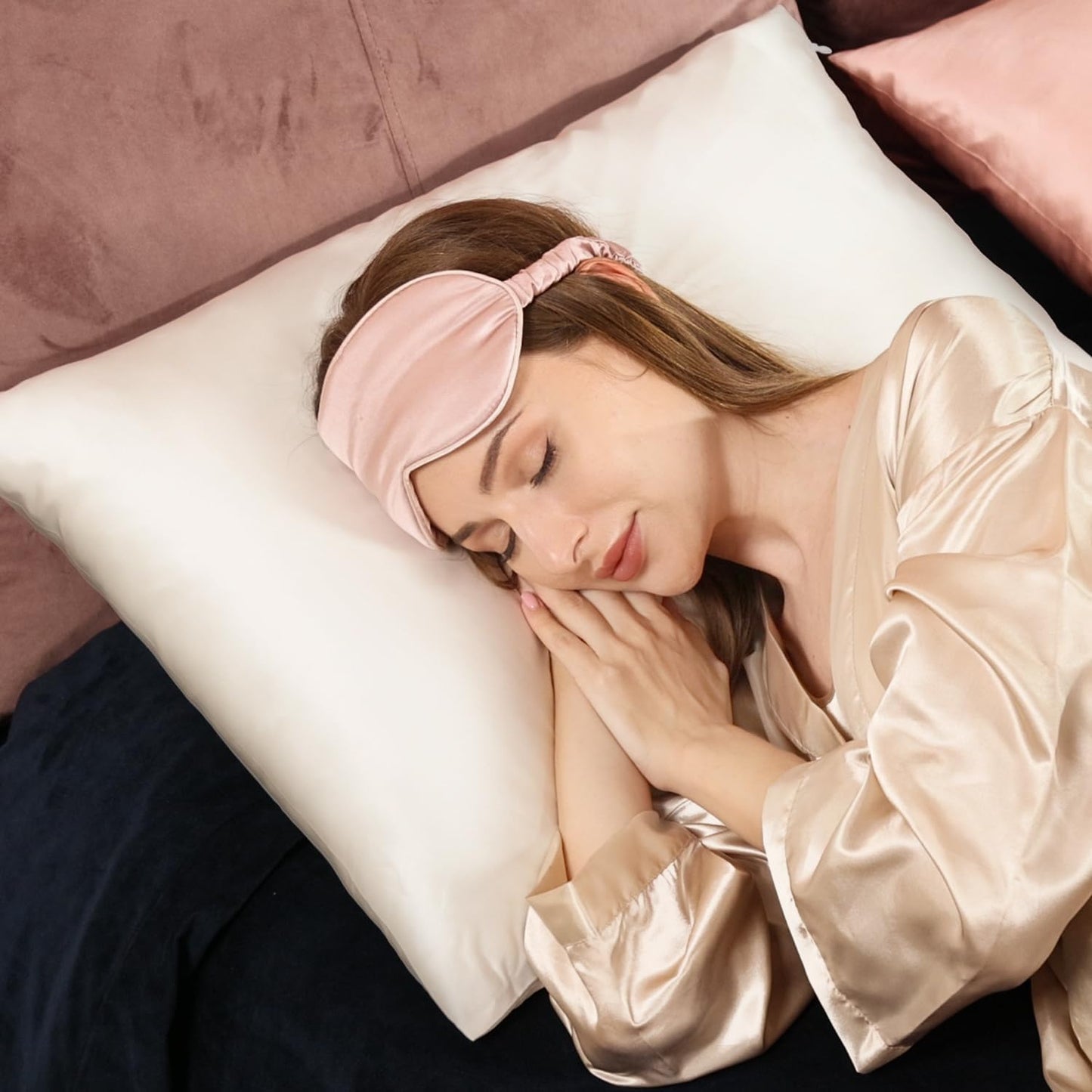 Silk pillowcase on bed styling