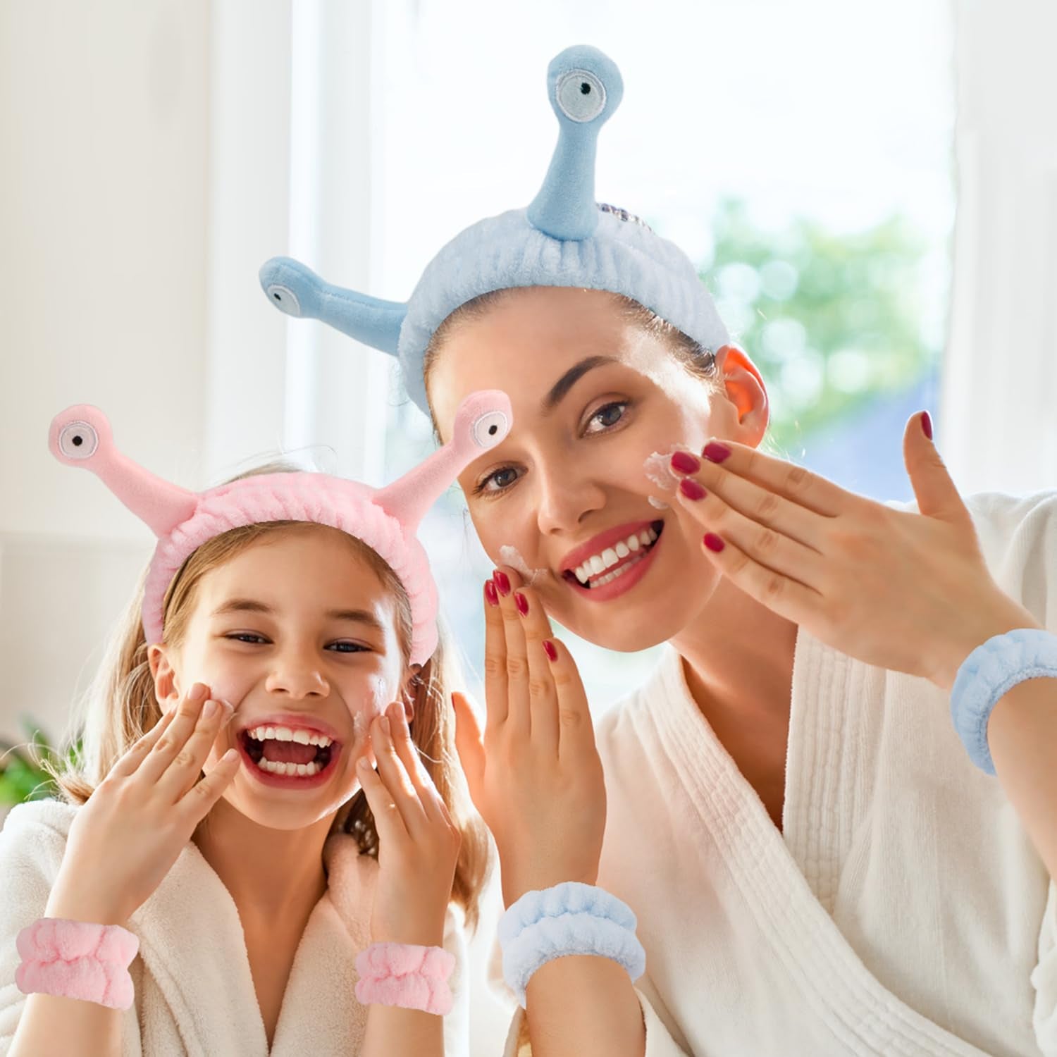 Microfiber spa headband worn for skincare