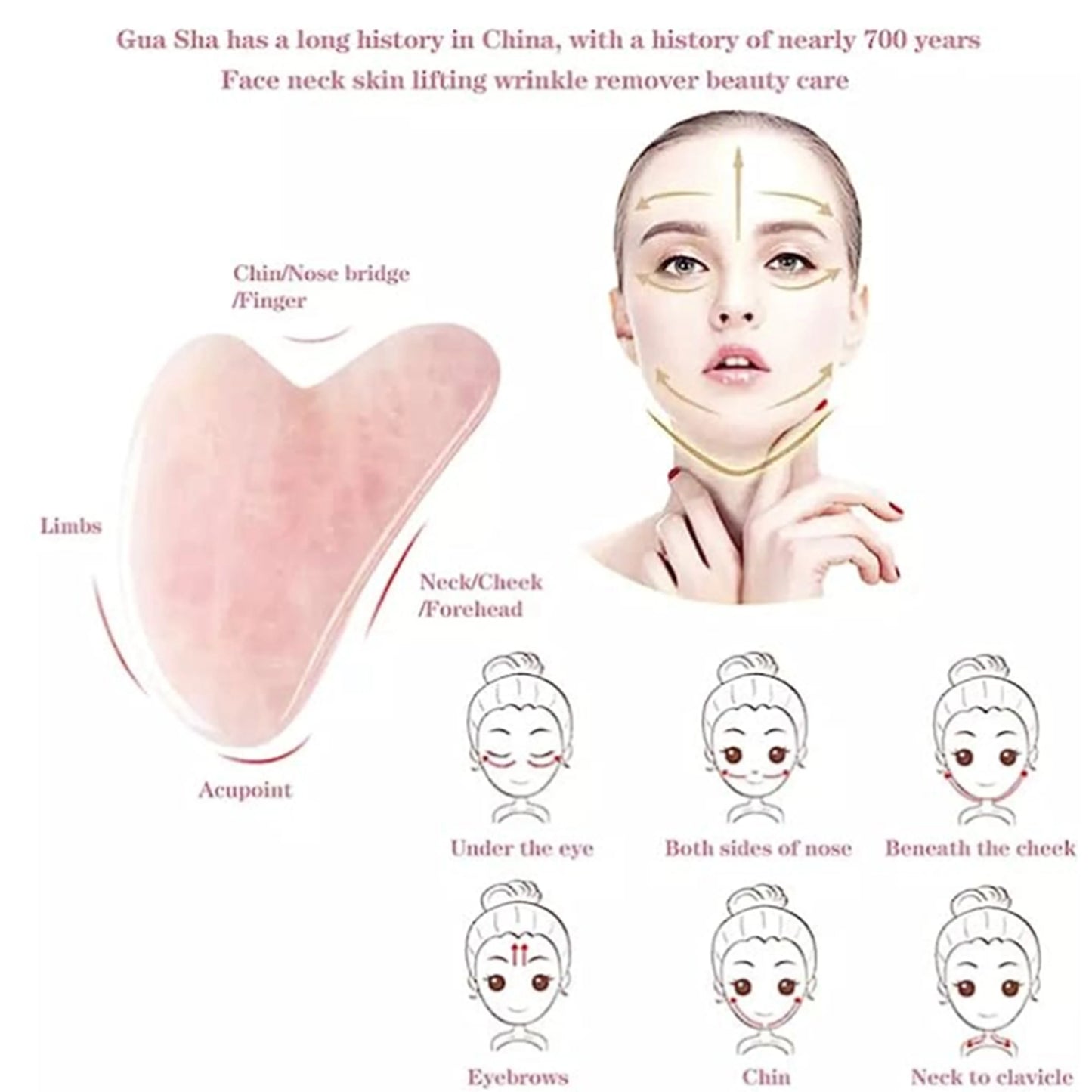 Rose quartz gua sha lifting motion on cheek
