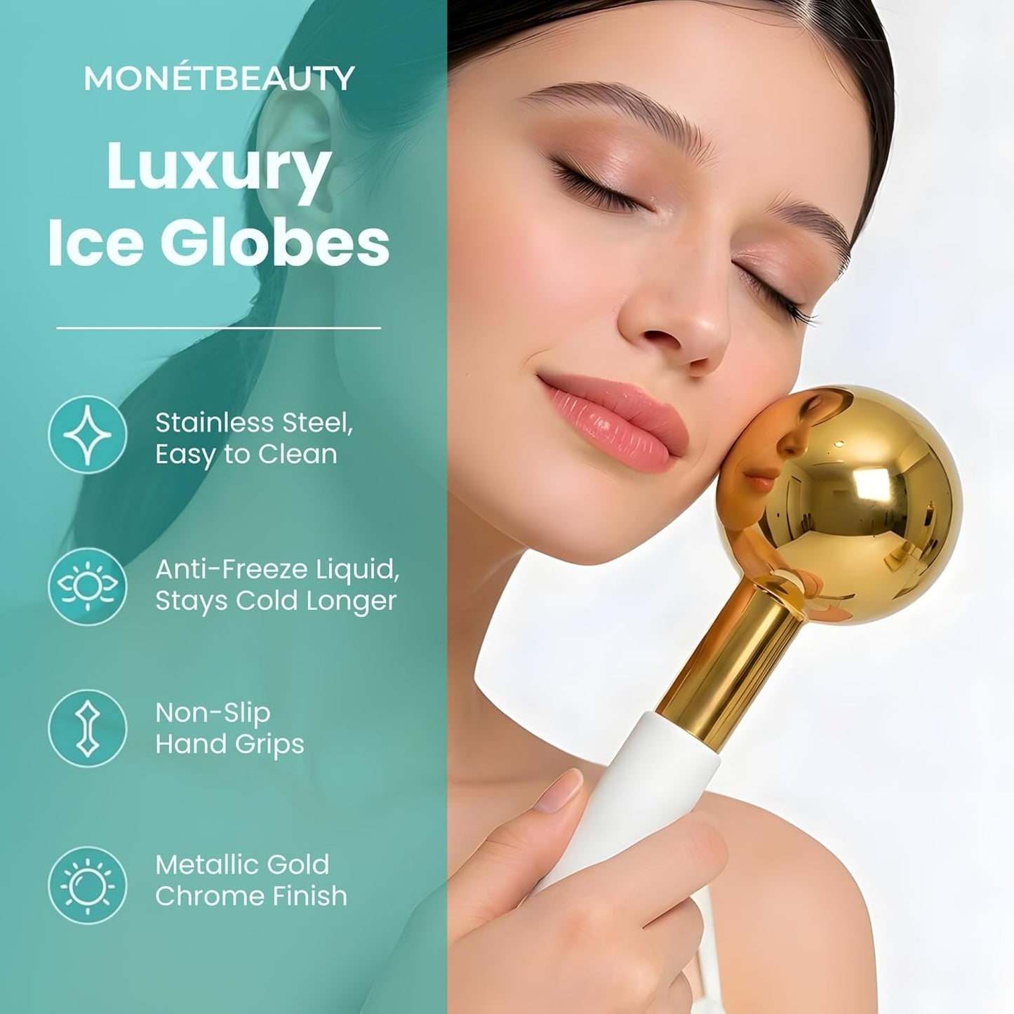 Gold ice globes with condensation droplets