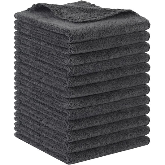 Dark grey microfiber face cloths 12-pack