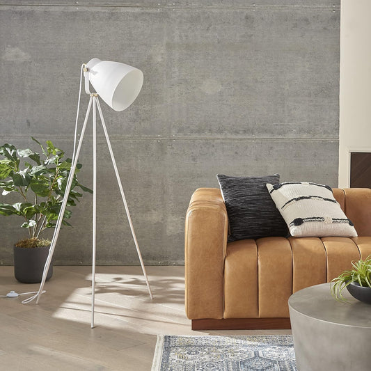57-Inch Modern Industrial Tripod Floor Lamp for Bedroom, Living Room, and Office - White Finish
